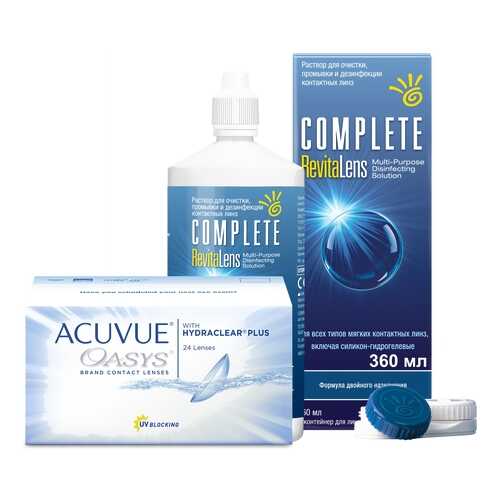 Контактные линзы Acuvue Oasys 24 линзы R 8.4 +7.50 + Раствор Complete RevitaLens 360 мл в Фармаимпекс